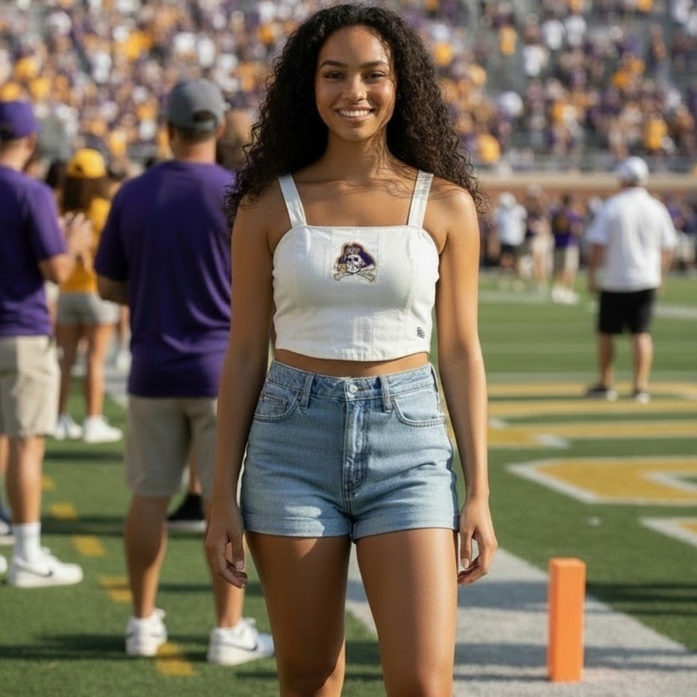 Hype and Vice ECU Pirates Corset Crop Top Womens Small White Zip Back tailgate
